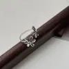 Anillo Vintage de Flor de Plata de Ley S925 Ticheng, Plata Tailandesa, Anillo Abierto Retro de Nicho, Versión Coreana Estilo Ins para Mujeres