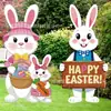 Letrero de Pascua Transfronterizo para Jardín con Huevos y Conejos, Letrero para Patio Exterior, Letrero de Cartón Hueco Impermeable y Resistente al Sol, Personalizable