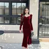 Saia Veludo Sereia Estilo Hepburn Francês de Alta Qualidade Tamanho Grande Feminino Estilo Outono e Inverno Gordinha MM Emagrecimento Vestido Camada Interna