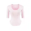 Top de Manga Media Ajustado Estilo Dibujo Animado, Nueva Camiseta Ligera Adelgazante con Cuello en U Grande para Primavera/Verano