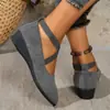 Zapatos de Cuña con Punta Aguda de Estilo Nuevo para Primavera 2025, Estilo Europeo y Americano, Comercio Exterior, Talla Grande, Mocasines Deportivos Casuales para Mujer