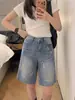 Shorts de Mezclilla Estilo Retro Americano Graffiti para Mujer Verano Nuevo Estilo Estrictamente Seleccionados Talla Grande Sueltos Adelgazantes Pantalones Rectos de Cinco Puntos de Longitud Media