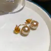 Prata Banhada a Ouro Real 18K com Agulha de Prata, Incrustada com Diamantes e Pérolas, Brincos Redondos Bidirecionais, Luxo Leve, Brincos Vintage de Alta Qualidade