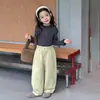 Camiseta Base de Manga Larga Elástica Estilo Coreano para Niñas Aimo Beibei con Cuello Alto y Volantes, Otoño e Invierno