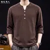 Camiseta Henley de manga larga para hombre de otoño, nuevo estilo 2026, negra, retro, simple, corte holgado, talla grande, capa interior para hombre