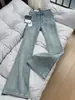 Jeans Acampanados de Color Claro de Moda para Mujer, Nuevo Otoño Cintura Alta Elásticos Adelgazantes Doble Botón Pantalones Bootcut Petite