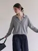 Atuendo Estilo Old Money: Suéter de Punto Otoñal para Mujer con Cuello Polo, Top Casual y Juvenil de Manga Larga con Cuello en V
