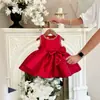 Vestido para el primer cumpleaños de bebé niña, vestido de princesa rojo sin mangas, vestido de celebración de los 100 días del bebé, vestido formal de satén para niños