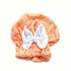 Touca Seca Cabelo de Lã Coral com Laço para Mulheres Secagem Rápida Absorvente Touca de Banho Cabelo Longo Touca Fofa Toalha para Secar Cabelo