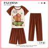 Pijama Feminino de Três Peças 2025 Novo Verão Fino Manga Curta Calças Crianças Menina Primavera e Outono Roupa de Casa