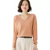 Suéter 100% lana otoño e invierno Nuevo cuello en V para mujer de cachemir tejido suelto jersey para usar debajo estilo coreano versátil suéter 2022