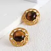 Joyería de Estilo Europeo y Americano, Incrustaciones de Piedras Naturales de Colores, Vintage, Lujo Ligero, Moda, Clips para Orejas y Pendientes para Mujeres