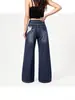 Pantalones de pierna ancha con patrón oscuro en relieve de alta resistencia, estilo europeo y americano transfronterizo, con bordado de mariposas, lavado desgastado, corte holgado, largos hasta el suelo, estilo urbano