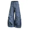 Pantalones de pierna ancha sueltos para hombre, diseño curvo, estilo cargo, tendencia, personalidad, nicho, silueta casual, pantalones de largo completo