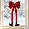 Decoraciones navideñas transfronterizas, adornos de lazo de piernas largas, colgantes de lazo de lentejuelas rojas, decoraciones de chimenea para fiestas