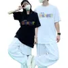 Verano [Algodón Puro Peinado] Conjuntos Únicos a Juego para Pareja Camiseta de Manga Corta Holgada Versátil para Mujer Marca de Tendencia