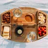 Bandeja de Madera Portátil Picnic Fruta Snack Frutos Secos Portavasos de Madera Maciza Estante de Comida Fiesta Reunión