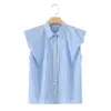 Camisa de mujer sin mangas a cuadros estilo europeo y americano para primavera con mangas abullonadas 6956