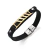 Pulseira de couro estilo europeu e americano clássico da moda joias atacado acessórios geométricos de aço inoxidável pulseira masculina de couro de vaca
