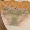 Roupa Íntima Sexy e Doce Estilo Francês para Meninas, Calcinha de Algodão Puro Respirável com Renda e Laço na Cintura Baixa, Calcinha de Renda