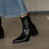 Botines elásticos de mujer estilo retro con punta cuadrada y tacón grueso, botines negros versátiles de ajuste ceñido, botines cortos de moda
