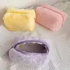 Bolsa de Cosméticos de Pelúcia para Mulheres, Grande Capacidade, Bolsa de Armazenamento Fofa de Pelo Sintético de Coelho, Estojo de Lápis de Pelúcia Colorido para Estudantes, Necessaire Portátil