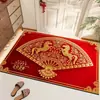 Alfombra de Piso de Terciopelo Rojo Festivo de Cristal del Año del Caballo 2026 para Entrada, Pasillo y Cocina, Felpudo Doméstico Resistente al Desgaste y a la Suciedad