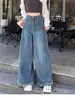 Jeans Retro de Talla Grande con Dobladillo Deshilachado para Mujer Primavera y Otoño Cintura Alta Efecto Adelgazante Diseño Holgado Pierna Recta Ancha Pantalones de Pata de Elefante