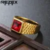 R0101-NK03 joias para comércio exterior atacado ebay novo europeu e americano simples dourado pedra preciosa anel de aço titânio masculino e feminino