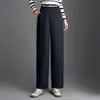 Calças de Cintura Elástica Slim Retas de Perna Larga para Mulheres, Novo Estilo Outono 2025, Calças Casuais Cropped Emagrecedoras de Cintura Alta, Soltas e com Caimento