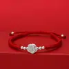 Pé Prata 999 Rosa Vermelha Corda Pulseira Mão-tecido 3D Prata Dura Mulheres Prata Esterlina Transferência Contas Mão Corda para Namorada