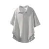 Camisa Polo de Verano Unisex Estilo Retro Americano con Cuello Campana, Corte Holgado, Transpirable, Moderna, Versátil, con Remaches y Patrón de Espiga