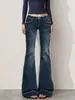 Jeans de cintura baixa estilo Yi Mengling feminino 2026 novo design americano azul escuro hot girl calças bootcut