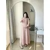 Vestido de Lino para Maternidad Amigable con la Piel, Vestido Largo Fluido de Ramio, Cuello Redondo Elegante con Volantes, Vestido de Maternidad de Manga Tres Cuartos