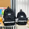 Mochila linda con estampado de gatito estilo japonés para estudiantes mujeres, mochila casual estilo coreano con ribete de encaje, ligera y de gran capacidad