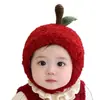 Gorro para Bebé con Forma de Manzana Roja para Niñas Pequeñas, Gorro Cálido de Lana para Otoño e Invierno, Gorro de Protección para Orejas de Recién Nacido