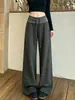Pantalones Casuales Rayados Negros y Grises H1475 para Mujer Otoño Nuevo Cintura Alta Holgados Perezosos Rectos Casuales Pantalones de Arroz Pegajoso