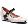 Zapatos Mary Jane de Tacón Medio, Talla Grande, Punta Cuadrada, Superficie de Cuero 921