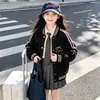 Jaqueta Nova Estilo Primavera e Outono Infantil com Laço Para Menina Moda Casual Versátil Cardigã de Outono para Menina Jaqueta de Baseball
