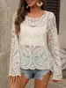 Cubierta de verano europea y americana de venta caliente para mujer, encaje, vacaciones, tejido, protección solar para la playa, camisa casual hueca transparente