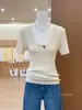 Disponible en Cuatro Colores~ Camiseta de Punto de Manga Corta Elegante Ajustada Minimalista de Alta Gama con Bloques de Color acanalados