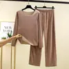 Conjunto de ropa interior térmica de cuello redondo para mujer, nuevo modelo de otoño e invierno, hecho de terciopelo alemán con forro polar cepillado de doble cara, engrosado, talla grande, top de otoño de dos piezas