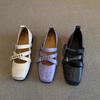 Versión de piel de oveja ~ diseño de moda lazo zapatos Mary Jane para mujer cabeza cuadrada combinan con todo cruz con zapatos de tacón bajo grueso marea
