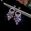 Pendientes de Mariposa de Zirconia con Gota de Agua y Flor para Banquete de Lujo, Pendientes de Estilo Palacio Retro, Pendientes de Lujo Ligero y de Alta Gama
