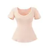 Camiseta Pura Vontade de Garota Sexy com Bolso em Formato de Coração para Afinar a Cintura, Manga Curta para Mulheres, Verão, Slim Fit, Aperta a Cintura, Cor Sólida, Ombro Normal