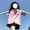 Uniforme Escolar JK para Mujer Traje de Estudiante Camisa de Manga Corta con Cuello de Muñeca Estilo Universitario Departamento Salado Falda Plisada Conjunto de Dos Piezas