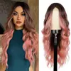 Peruca europeia e americana feminina com renda frontal com pequenos detalhes em renda e tingimento cabelo longo cacheado fibra química touca perucas de comércio exterior