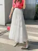 Falda de Encaje para Mujer Primavera y Verano 2025 Nuevo Estilo Elegante Larga de Gran Vuelo Falda Paraguas Falda de Malla Bordada Falda Larga de Corte A