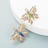 Pendientes de aleación con forma de mariposa y diamantes de imitación para mujer, estilo dulce, con personalidad, a la moda, con forma de corazón