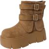 Botas Curtas Slimming de Solado Grosso Estilo Retrô com Uma Tira Combinadas com Casaco, Botas de Combate, Novas Botas de Camurça para Mulheres Outono e Inverno 2026